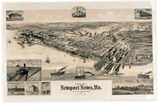 Historic aerial map of Newport News Shipyard