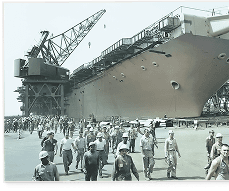 Historic shipyard construction scene
